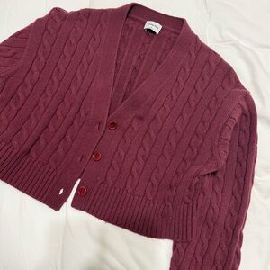Aritzia Deep Red Cable Knit Cardigan
